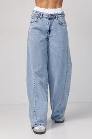 Джинсы wide leg с двойным поясом - джинс цвет, 40р (есть размеры)