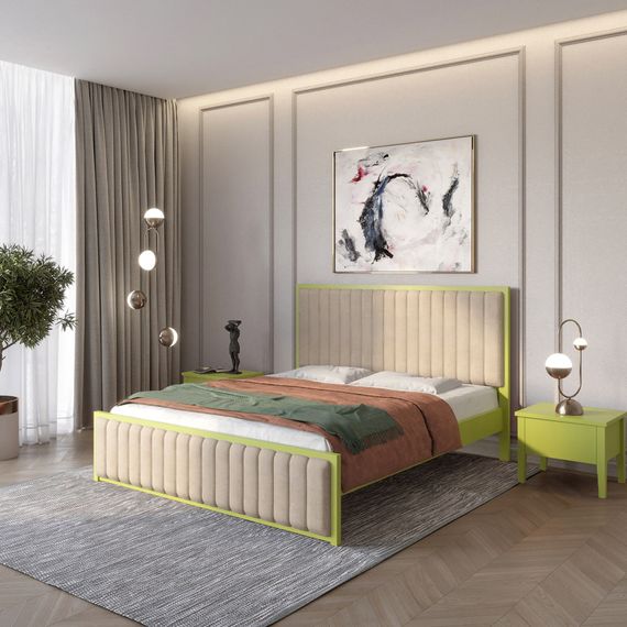 Полуторне дерев&#039;яне ліжко Mebigrand Відень Лайм (S3050G70Y)/Аляска 23 (Бежевий) 120х200 см (MBG-10993)