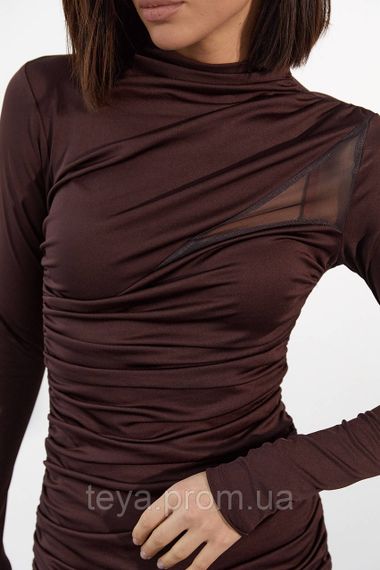 Вечірнє плаття з драпіруванням і вставкою із сітки колір коричневий FL_000968 | Зображення 3