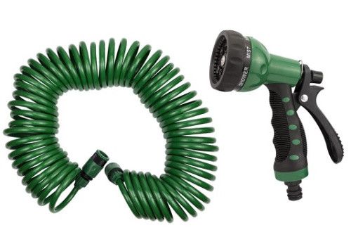 Набор: спиральный шланг 15м+ пистолет-распылитель 8 режимов СИЛА