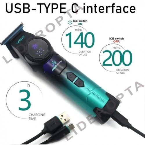 Тример VGR V-946 з технологією охолодження ICE TECHNOLOGY, 4 насадки, 8000 RPM, 3000 mAh, LED display (46238-V-946_1384)