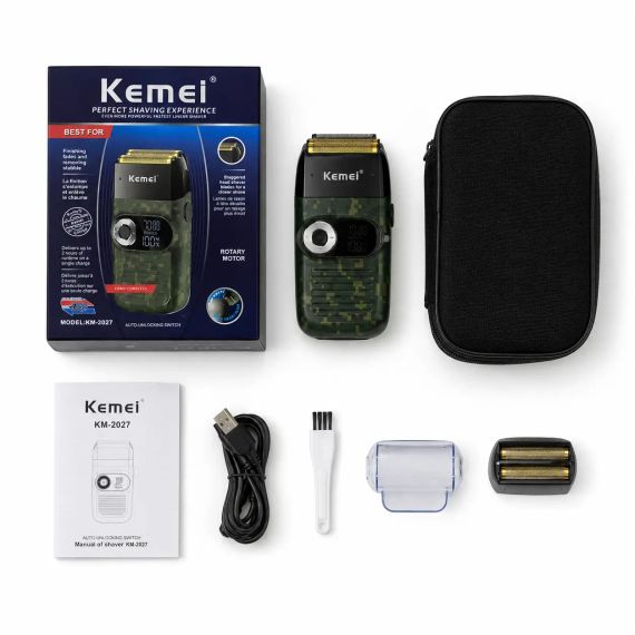 Електрична бездротова бритва для чоловіків, USB-C, Kemei KM-2027, Піксель / Чоловіча акумуляторна електробритва / Шейвер | Зображення 9