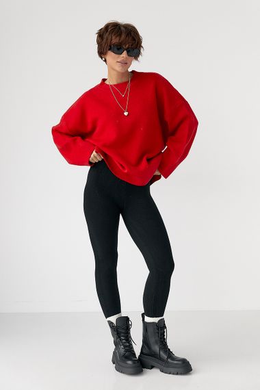 В'язана кофта оверсайз із розрізами - червоний цвет, ONE SIZE (є розміри) | Зображення 2