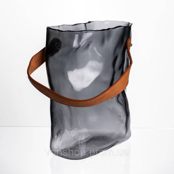 Подарункова скляна ваза сумочка з ручкою 18×9×25 (см) декоративна Сірий HP-19-157-2 | Зображення 3