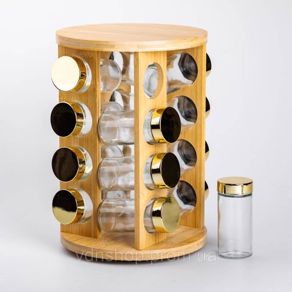 Набір для спецій на дерев'яній підставці 16 скляних ємностей для приправ HP-1367 | Зображення 5