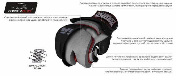 Рукавиці для MMA PowerPlay 3053 Чорно-Червоні L/XL | Зображення 6