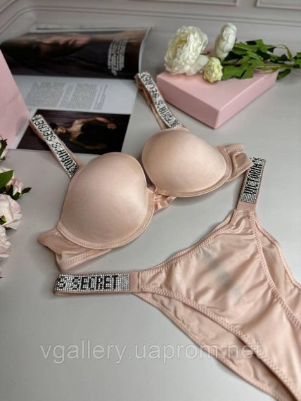 Жіноча нижня білизни Вікторія Сикрет | Сексуальний ніжно-рожевий комплект білизни зі стразами | Зображення 2