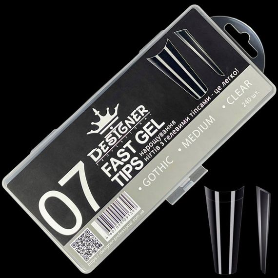 Гелеві тіпси для нарощення №7 240шт (готичний мигдаль прозорий) в боксі