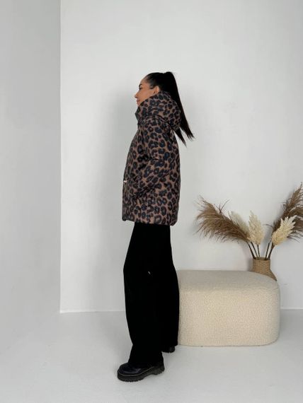 Женская теплая зимняя куртка леопардовый принт с капюшоном NB24056 цвет коричневый, размер 46/48 | Зображення 2