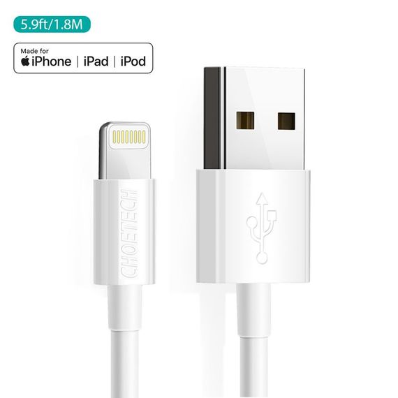 Кабель Choetech IP0027-WH, USB 2.0 А-тато/Lightning, 1.8 м. | Зображення 1