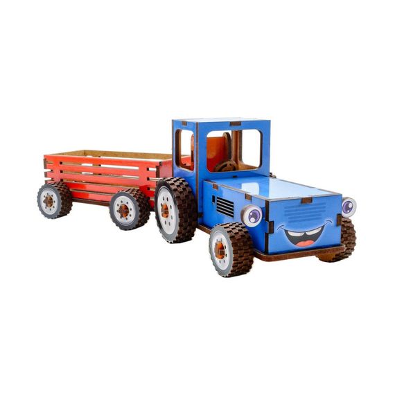 Дитячий дерев'яний 3D конструктор "Трактор" Puz-00933, 69 деталей | Зображення 1