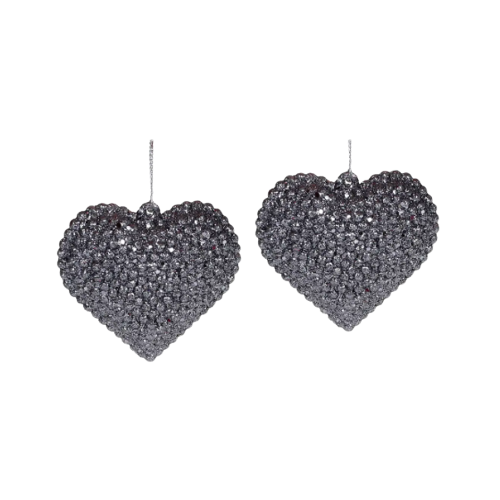 Набір ялинкових прикрас Серце 2шт 6см графіт глітер БОНА ДИ