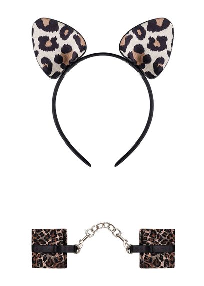 Котячі вушка та наручники Obsessive Tigerlla Леопардовий S/M/L