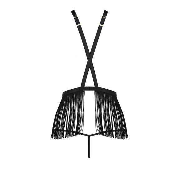 Комплект білизни INDRA SET OpenBra black - Passion Exclusive: стрінги, портупея з бахромою, L/XL | Зображення 5