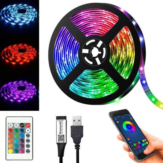 Світлодіодна стрічка от USB, 5 м, Led mood light / Багатокольорова LED підсвітка /  Стрічка з Bluetooth