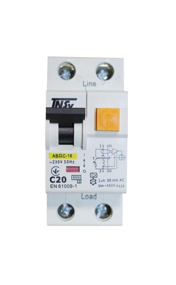 Автоматичний вимикач диференційного струму АВДс-18 2Р 20А 30мА тип АС 6 кА х-ка С Ny95506287 | Зображення 1