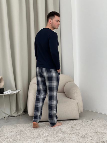 Домашній піжамний комплект для чоловіків COSY(штани+лонгслів НН) темно-синій/сірий | Зображення 1