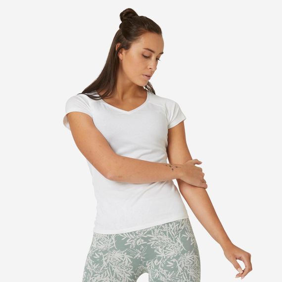 Футболка жіноча 500 для фітнесу вузький крій біла - XXS