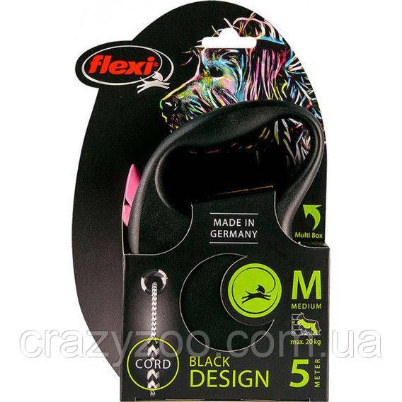 Поводок-рулетка Flexi Black Design М трос 5 м Розовый | Зображення 1