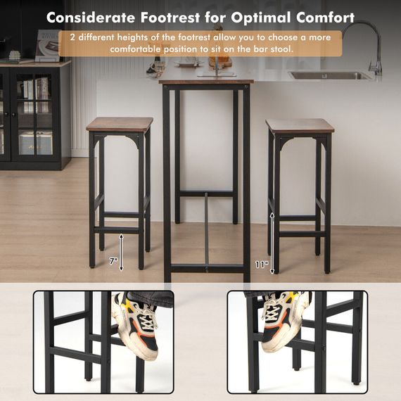 Комплект барних стільців Costway Urban Loft з підставкою для ніг коричневий #JV10666CF-2 | Зображення 2