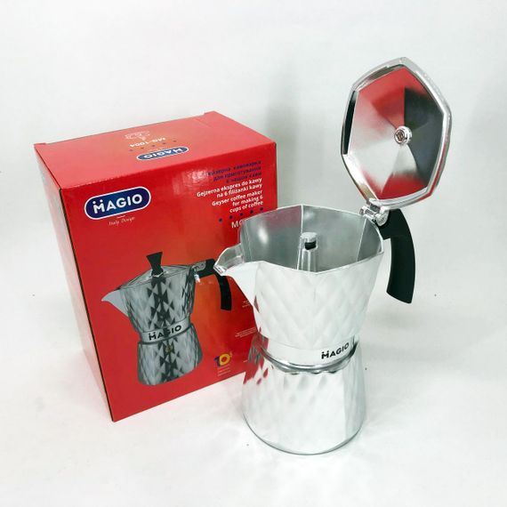 Гейзерна кавоварка Magio MG-1004 300 мл, гейзерна турка для кави, гейзерна кавоварка з нержавіючої сталі | Зображення 5