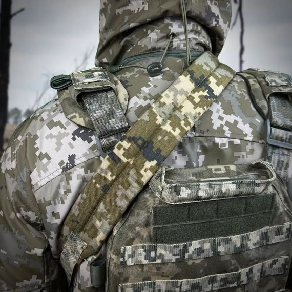Ремінь двоточковий збройовий з широким наплічником та посиленим  карабіном піксель | Зображення 3