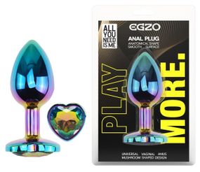 Анальная пробка EGZO Multicolor Heart Plug S с радужным кристаллом, стальная Sex Aura