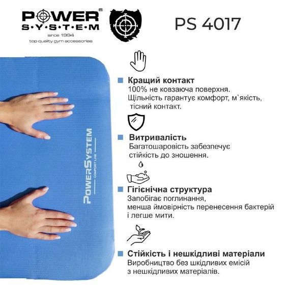Килимок для йоги та фітнесу Power System PS-4017 NBR Fitness Yoga Mat Plus Blue (180х61х1) | Зображення 6