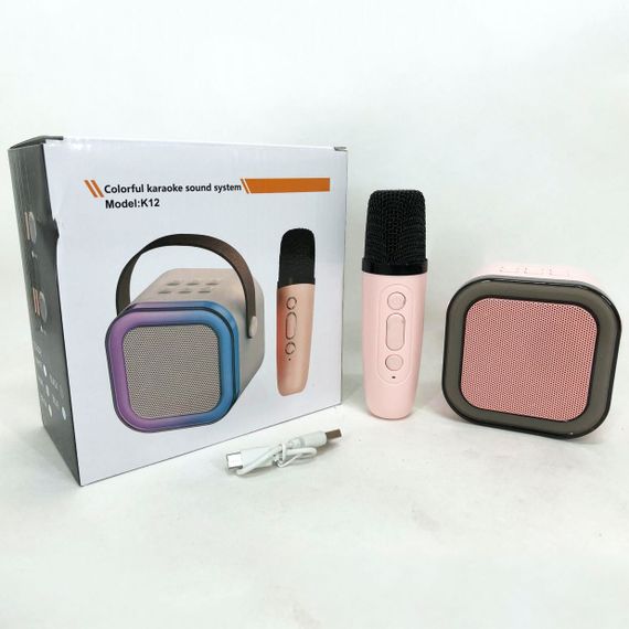 Портативна колонка з караоке мікрофоном та RGB підсвічуванням K12 10W Bluetooth. Колір: рожевий | Зображення 1