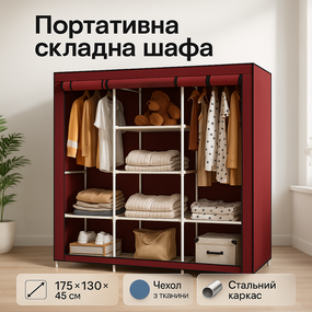 Збірна тканинна шафа для одягу WARDROBE, Шафи з тканини для дому, Портативна тканинна шафа-органайзер LW-44