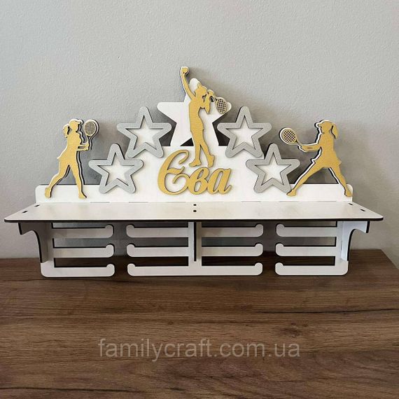 Медальница с полкой для кубков Деревянный держатель для медалей Органайзер для наград тенис