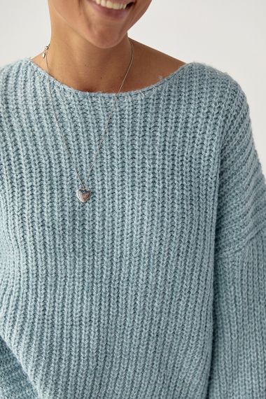 Однотонний джемпер крупної в'язки - джинс цвет, ONE SIZE (є розміри) | Зображення 3