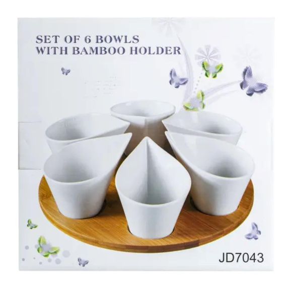 Набір порцелянових баночок для сипучих продуктів 6 штук по 100 мл на бамбуковій підставці HP258 | Зображення 4