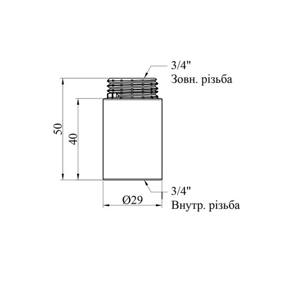Подовжувач Karro 3/4" ВЗ, L=40 мм хромований KR-3209 | Зображення 1