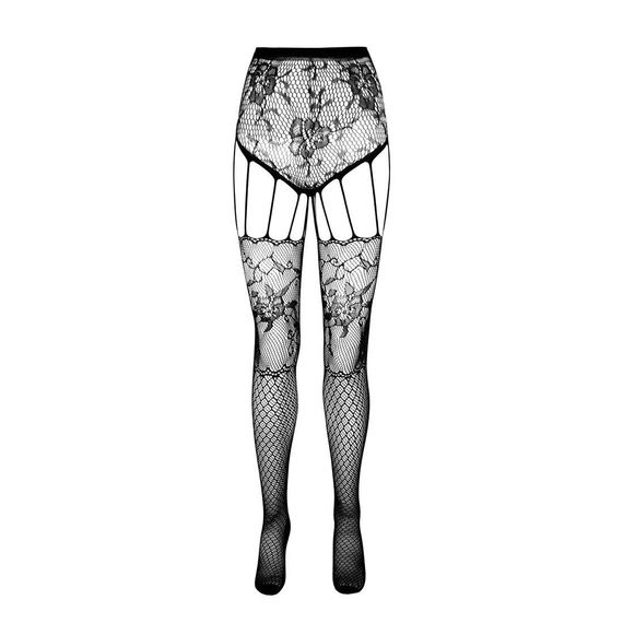 Эротические колготки-бодистокинг Passion ECO S004 black, закрытые трусики, декор, подвязки | Зображення 4