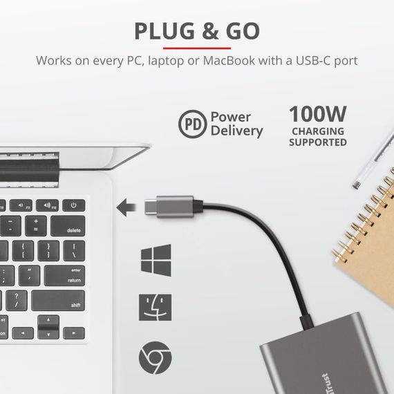 USB-хаб Trust Dalyx 3-in-1 Multiport USB-C Adapter ALUMINIUM (23772_TRUST) | Зображення 7