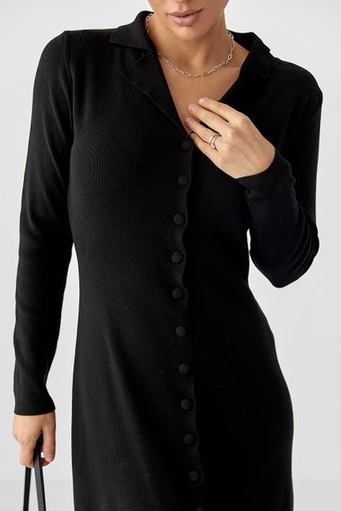 Трикотажна довга сукня на ґудзиках - чорний цвет, ONE SIZE (є розміри) | Зображення 3