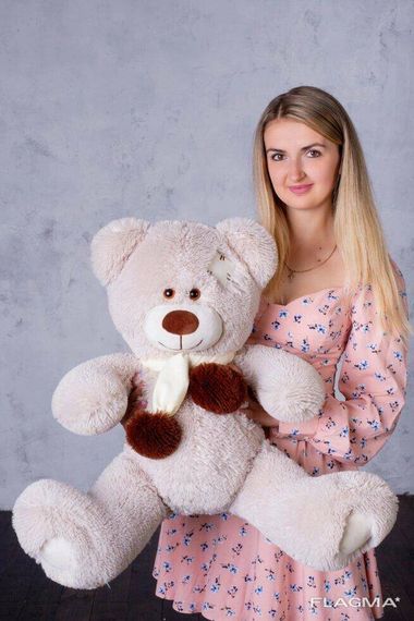 Мишка с латками плюшевый Yarokuz Уолтер 80 см Марципан | Зображення 1