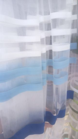 Тюль фатиновый полосками, белый с синим и голубым производства Турция | Зображення 5