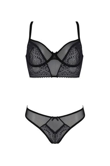 Комплект Passion DROSERA SET black S/M, сітка+мереживо, бюстьє та трусики танга | Зображення 2