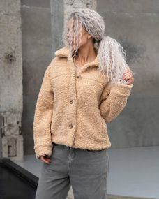 Женская короткая куртка мех Тедди, MN0002  цвет бежевый  размер XL