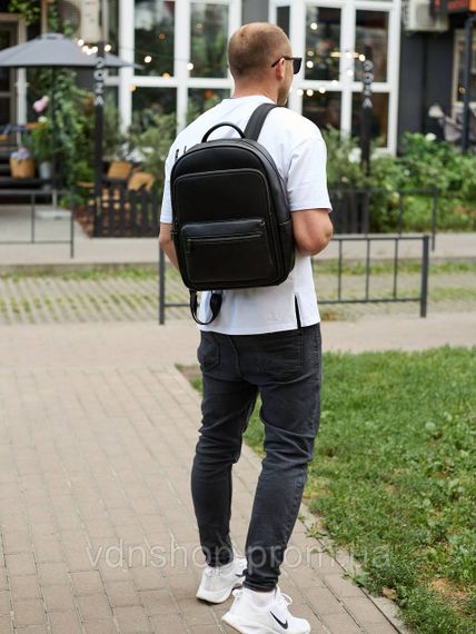 Чоловічий шкіряний рюкзак 41х31х16, універсальний міський наплічник для роботи та поїздок, офісна чоловіча сумка, чорний | Зображення 9