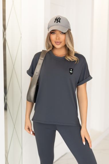 Женский спортивный костюм с лосинами и футболкой GF8711 цвет темно-серый размер 50/52 | Зображення 2