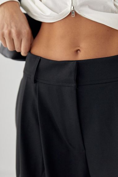 Класичні однотонні штани-палаццо зі складками - чорний цвет, S (є розміри) | Зображення 3