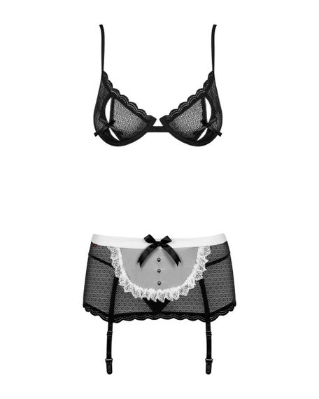 Еротичний костюм покоївки Obsessive Maidme set 5pcs, бюстгальтер, пояс з фартухом, панчохи, стр, L/XL | Зображення 4