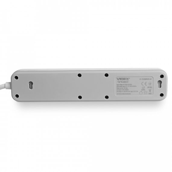 Мережевий подовжувач 3 м 3 гнізда з 2USB + USB-C заземленням і кнопкою VIDEX VF-PD33G2U1C-W | Зображення 5