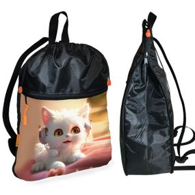 Рюкзак-мешок для обуви,спортивной формы с котенком детская сумка для сменки с расширителем (01254)