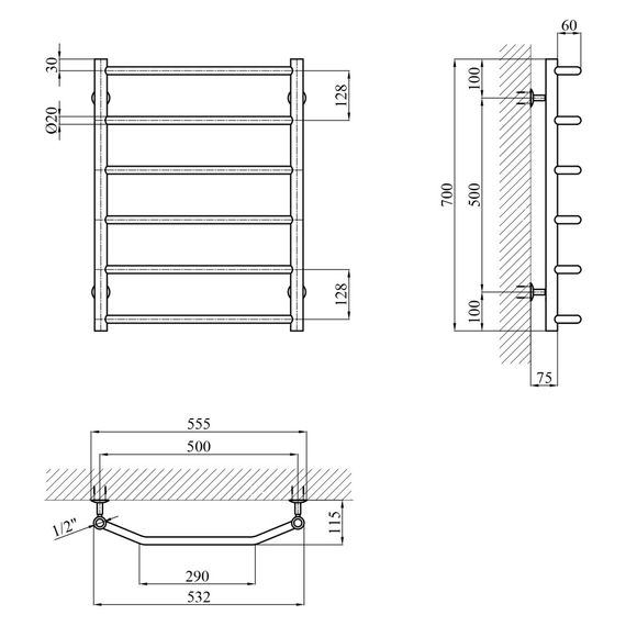 Сушарка для рушників водяна Kroner KRP Diva WT700x500-6 (CV036304) | Зображення 4