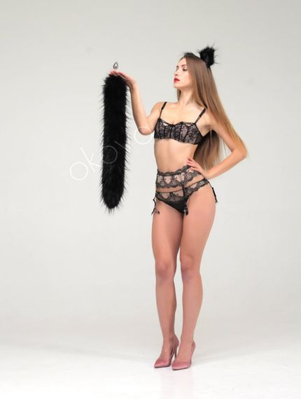 Анальный меховой хвост без пробки, Черный, OKOVA 60 см. sexstyle | Зображення 6