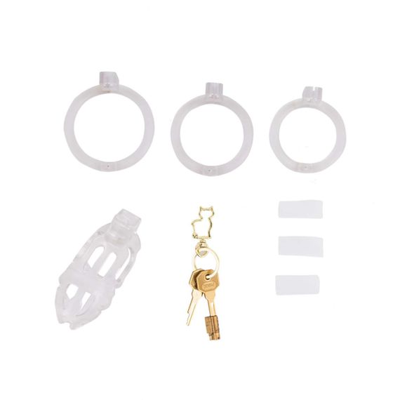 Клітка для пеніса LOCKINK SEVANDA Plastic Penis Chastity Cage, прозора, 3 кільця різних розмірів | Зображення 6